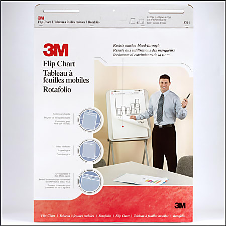 3M Bleed Resistant Flip Charts 25 x 30 White 40 Sheets Per Pad