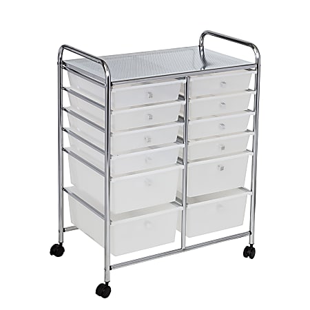Honey Can Do Rolling Cart, 12 Drawers, 38” x 15-5/16”, White