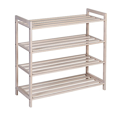 Honey Can Do 4-Tier Bamboo Shoe Rack, 25-13/16”H x 11-1/2”W x 27-5/8”D, Tan
