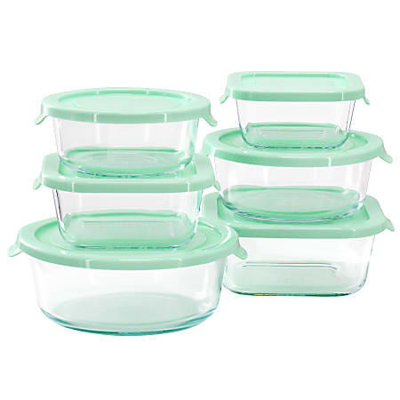 Martha Stewart 12-Piece Glass Storage Container Set With Plastic Lids, Mint