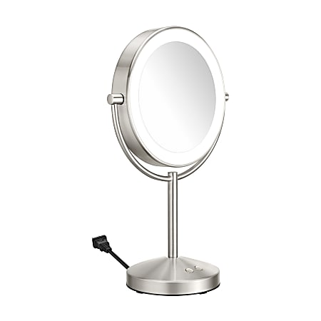 Conair® Halo Double-Sided Lighted Stainless Steel Makeup Mirror, 8-1/2”H x 8-1/2”W x 1”D, Satin Nickel