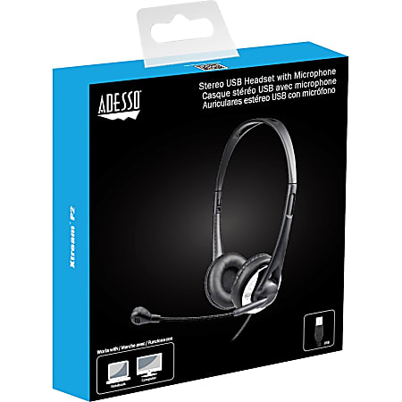 Adesso USB Stereo Headset With Adjustable Microphone, Black