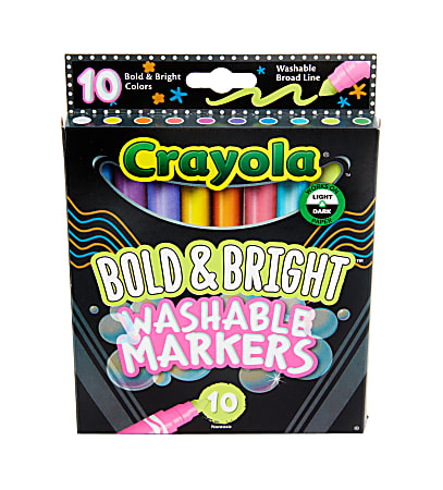 Crayola® Washable Markers, Pack Of 10 Markers, Broad Line, Bold & Bright Colors