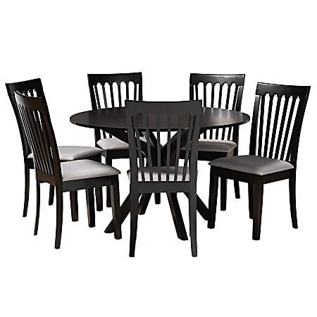 Baxton Studio Lore 7-Piece Dining Set, 29-15/16"H x 47-1/4"W x 47-1/4"D, Gray/Dark Brown