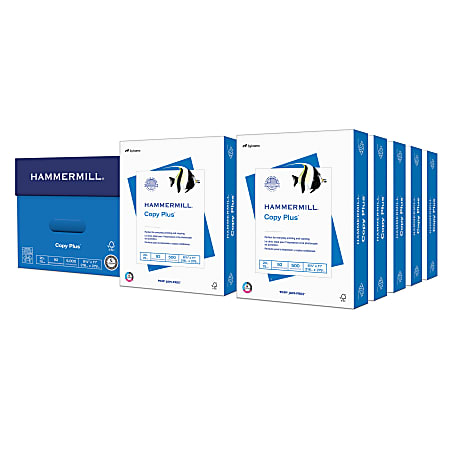 Hammermill® Copy Plus® Copy Paper, White, Letter (8.5" x 11"), 5000 Sheets Per Case, 20 Lb, 92 Brightness, FSC® Certified