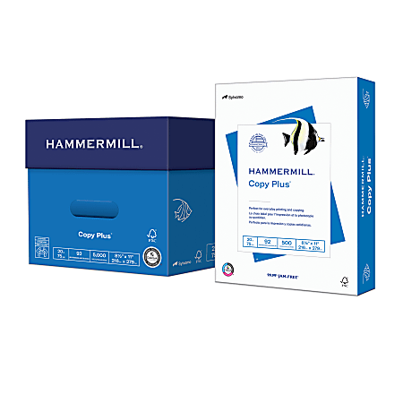 Hammermill® Copy Plus® Copy Paper, 10 Reams, White, Letter (8.5" x 11"), 5000 Sheets Per Case, 20 Lb, 92 Brightness, FSC® Certified