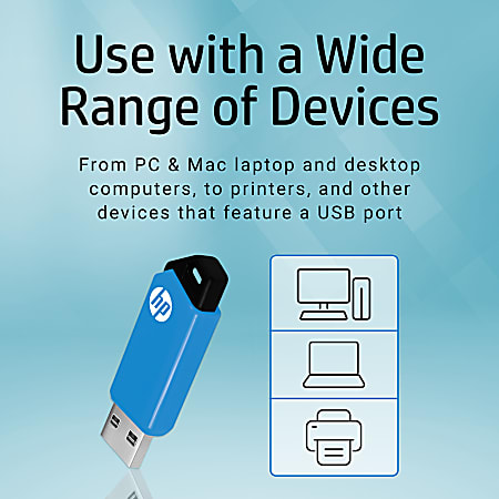 HP v150w USB 2.0 Flash Drive 64GB Blue - Office Depot