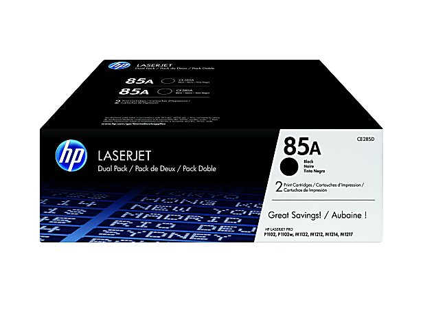 HP 85A Black Toner Cartridges, Pack Of 2, CE285D