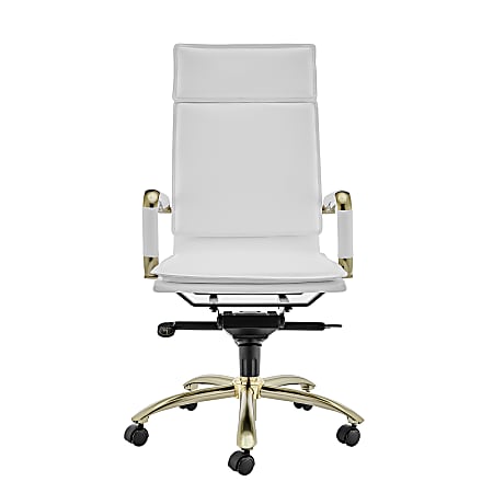 Eurostyle Gunar Pro Faux Leather High-Back Office Chair, White/Matte Brushed Gold