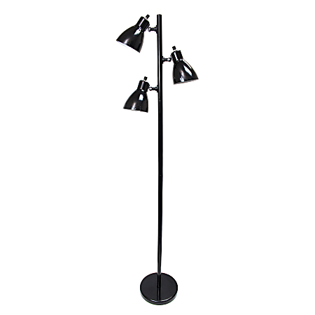 Creekwood Home Essentix 3-Light Metal Tree Floor Lamp, 64"H, Black Shades/Black Base