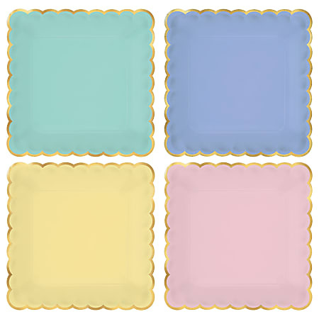 Amscan Spring Scalloped Square Plastic Plates, 7", Assorted Colors, 8 Plates Per Pack, Set Of 4 Plates