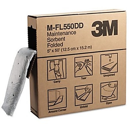 3M High-Capacity Folded Maintenance Sorbent - 5" Width x 50 ft Length - 1 / Roll - Scrim - White
