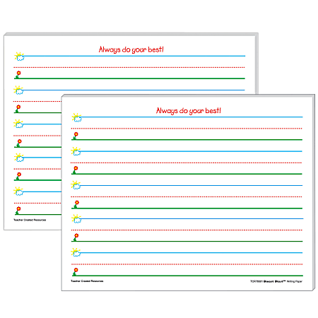 Teacher Created Resources Smart Start K-1 Writing Paper, 8-1/2” x 11”, Primary Rule, White, 100 Sheets Per Pack, Set Of 2 Packs