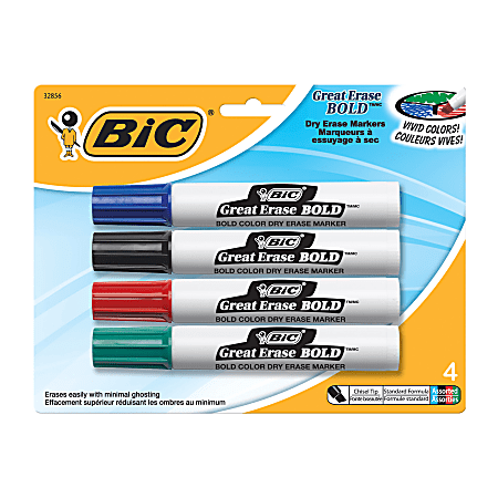BIC® Great Erase Bold Vivid Colors Dry Erase Markers, Chisel Point, Pack Of 4
