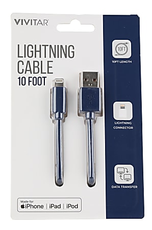 Vivitar Lightning To USB-A Cable, 10', Navy, NIL1010-NAV-STK-24