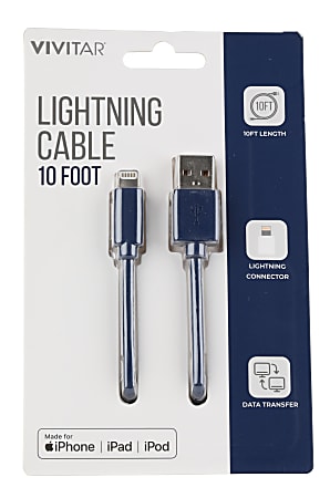 Vivitar Lightning To USB-A Cable, 10&#x27;, Navy,