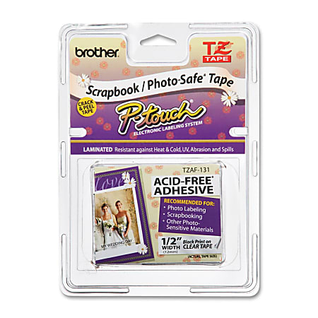 Brother® TZ-AF131 Acid-Free Black-On-Clear Labeling Tape, Clear, 0.5" x 26'