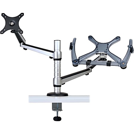 Tripp Lite Dual Display Laptop Mount Monitor Stand Swivel Tilt Clamp 13" to 27" Monitors and Laptops up to 15" - 33 lb Load Capacity - Steel, Metal - Black"