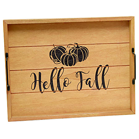 Elegant Designs Decorative Serving Tray, 2-1/4”H x 12”W x 15-1/2”D, Natural Hello Fall