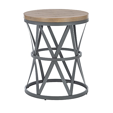 Powell Murray Metal Barrel Table, 24-1/4"H x 19-4/5"W x 19-4/5"D, Brown/Gray