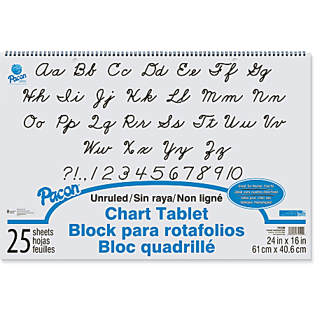 Pacon Unruled Chart Tablet - 25 Sheets - Plain - Spiral Bound - Unruled - 24" x 16" - White Paper - Stiff Cover - Sturdy Back, Recyclable - 1 / Each