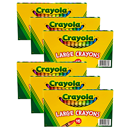 Crayola Large Crayons, Classic Colors, 16 Per Pack, Set Of 6 Packs