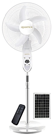 QFX Quanteck Pedestal 18” Solar Fan, 44”H x 18”W x 18”D, White