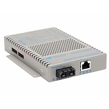 Omnitron OmniConverter 10/100 PoE+ Ethernet Fiber Media Converter Switch RJ45 SC Multimode 5km - 1 x 10/100BASE-TX; 1 x 100BASE-FX; DC Powered; Lifetime Warranty