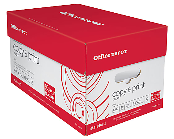 Office Depot® Brand Copy And Print Paper, Letter Size Paper, 92 Brightness, 20 Lb, White, Ream Of 500 Sheets, Case Of 10 Reams