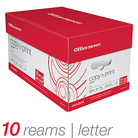  Office Depot White Copy Paper, 8 1/2in. x 11in., 20 Lb, 500  Sheets Per Ream, Case Of 10 Reams, 40402786 : Cover Stock Papers : Office  Products