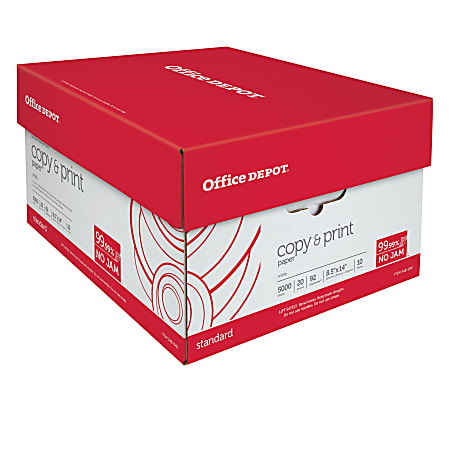 Office Depot® Multi-Use Printer & Copy Paper, White, Legal (8.5" x 14"), 5000 Sheets Per Case, 20 Lb, 92 Brightness