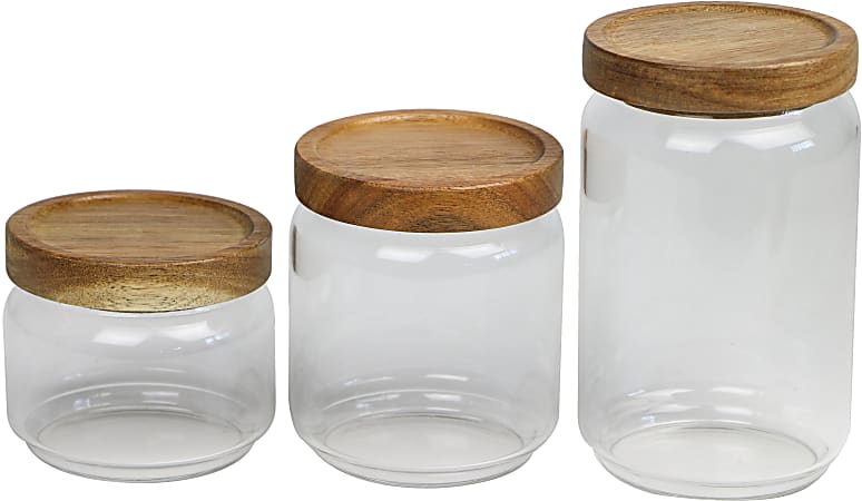 TJ Riley Wood Lid Glass Container 3-Piece Set, Clear