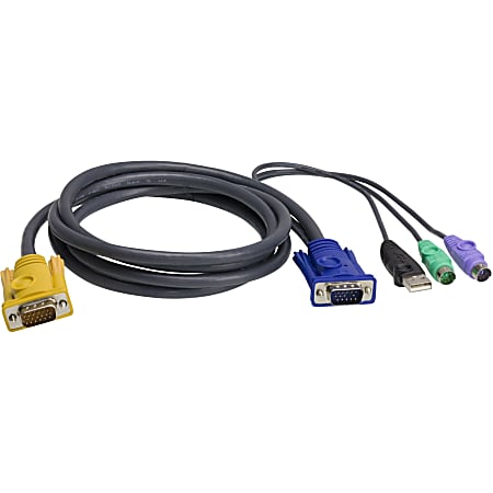 ATEN Combo kVM Cable - 6 ft KVM Cable - First End: 1 x HD-15 Male VGA - Second End: 1 x HD-15 Male VGA, Second End: 1 x Mini-DIN Male Keyboard/Mouse, Second End: 1 x Type A Male USB, Second End: 1 x Mini-DIN Male Keyboard/Mouse - Shielding - Black