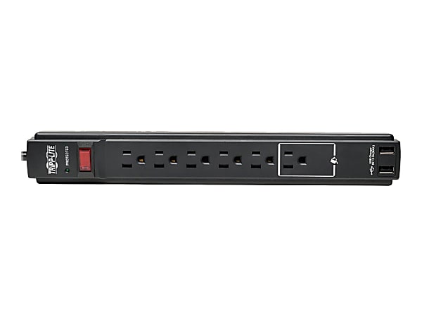 Tripp Lite Protect It! 6-Outlet Surge Protector, 6 ft. Cord, 990 Joules, 2 USB Ports (2.1A), Black Housing - Surge protector - 15 A - AC 120 V - 1875 Watt - output connectors: 6 - 6 ft cord - black - for P/N: CLAMPUSBLK, CLAMPUSW