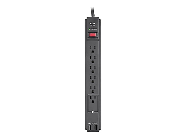Eaton Tripp Lite Series Protect It! 6-Outlet Surge Protector, 6 ft. Cord, 990 Joules, 2 USB Ports (2.1A), Black Housing - Surge protector - 15 A - AC 120 V - 1875 Watt - output connectors: 6 - 6 ft cord - black - for P/N: CLAMPUSBLK, CLAMPUSW, U038-006