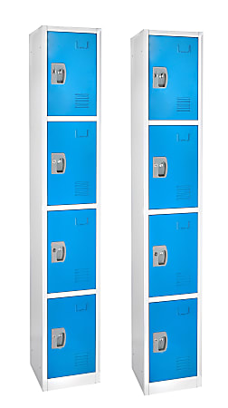 Alpine AdirOffice 4-Tier Steel Lockers, 72"H x 12"W x 12"D, Blue, Pack Of 2 Lockers
