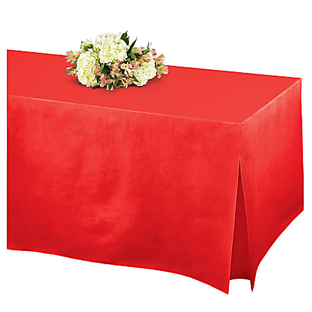 Amscan Flannel-Backed Vinyl Fitted Table Cover, 27"H x 31"W x 72"D, Apple Red