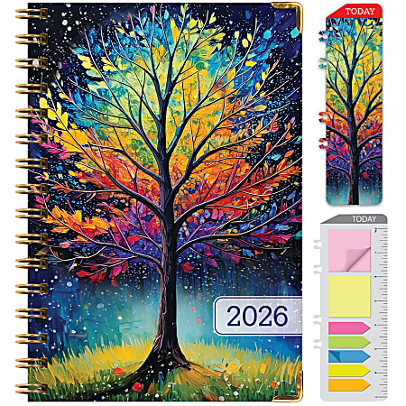 2025-2026 Global Excello Brands Hardcover Fashion Weekly/Monthly Planner, 5-1/2” x 8", Black Tree Seasons, November 2025 To December 2026