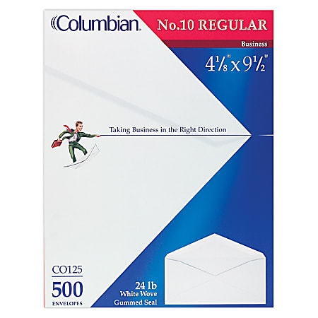 Columbian® #10 Business Envelopes, Gummed Seal, White, Box Of 500