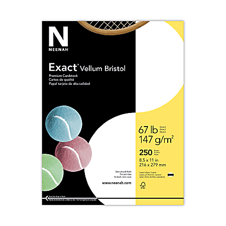 Exact® Vellum Bristol Cover Stock, 8 1/2" x 11", 67 Lb, White, Pack Of 250 Sheets