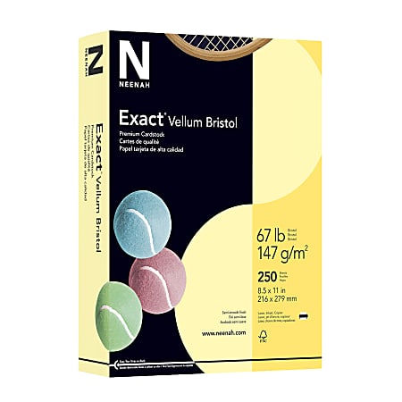 Exact® Vellum Bristol Cover Stock, 8 1/2" x 11", 67 Lb, Canary, Pack Of 250 Sheets