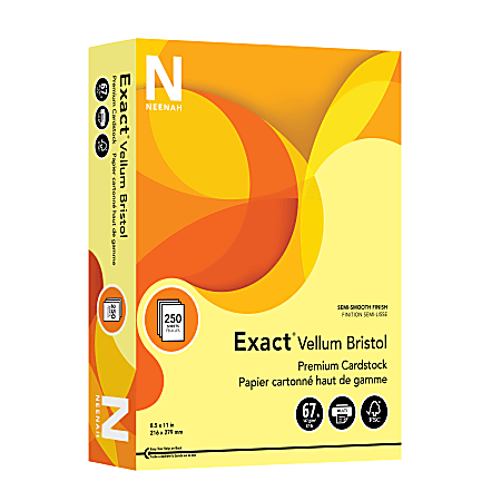 Exact® Vellum Bristol Card Stock, Canary, Letter (8.5" x 11"), 67 Lb, Pack Of 250