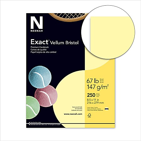 Exact Vellum Bristol Cover Stock 8 12 x 11 67 Lb Canary Pack Of 250 Sheets  - Office Depot