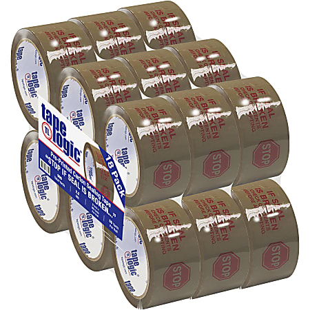 Tape Logic® Stop If Seal Is Broken Preprinted Carton-Sealing Tape, 3" Core, 2" x 55 Yd., Red/Tan, Case Of 18