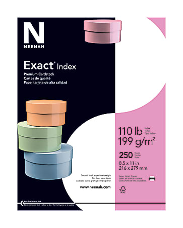 Neenah Exact Index Premium Card Stock, 8.5" x 11", 110 Lb, FSC® Certified, White, Pack Of 250 Sheets