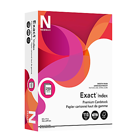 Neenah Exact Index Premium Card Stock, 8.5" x 11", 110 Lb, FSC® Certified, White, Pack Of 250 Sheets