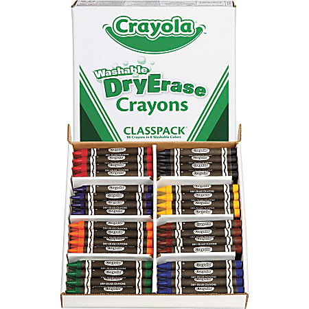 Crayola® Dry-Erase Washable Crayons Classpack, Assorted Colors, Box Of 96 Crayons