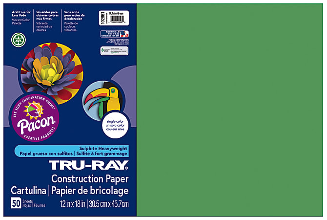 Tru-Ray® Construction Paper, 50% Recycled, 12" x 18", Holiday Green, Pack Of 50