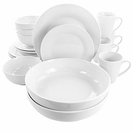 Elama Carey 18-Piece Round Porcelain Dinnerware Set, White