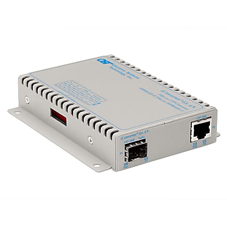 Omnitron iConverter 1000Mbps Gigabit Ethernet Fiber Media Converter RJ45 SFP - 1 x 1000BASE-T; 1 x 1000BASE-X (SFP); Wall-Mount Standalone; US AC Powered; Lifetime Warranty